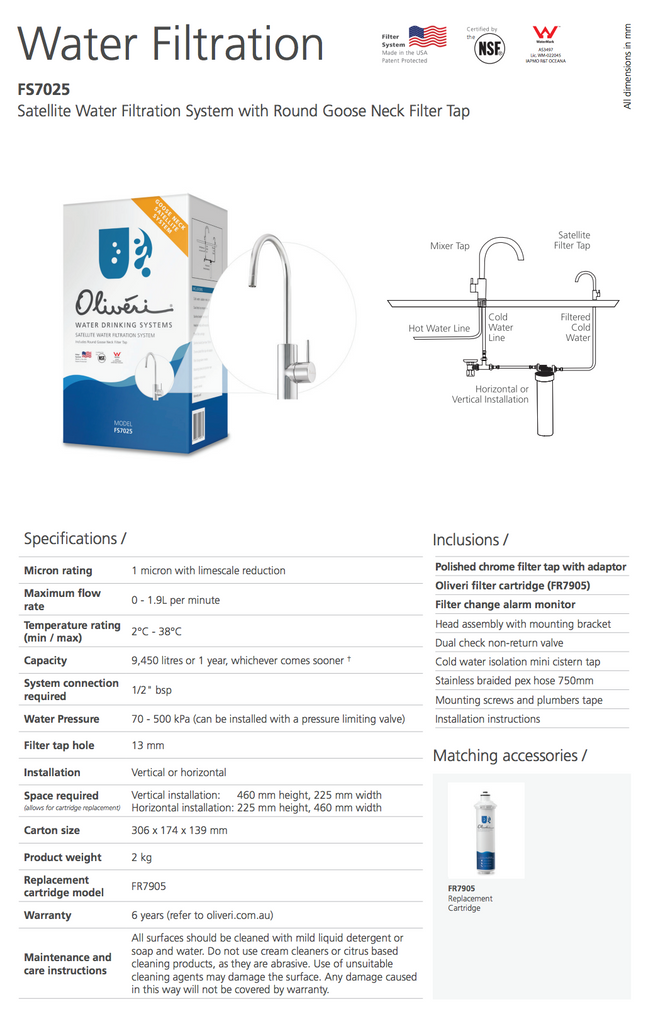 Oliveri Satellite Water Filtration System with Round Goose Neck Filter Tap