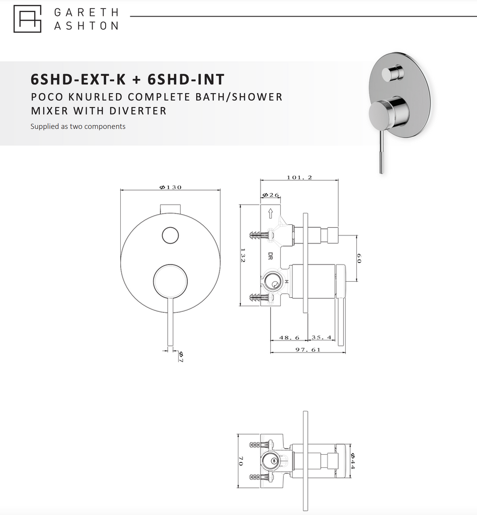 Gareth Ashton Poco Knurled Divertor Mixer - Chrome