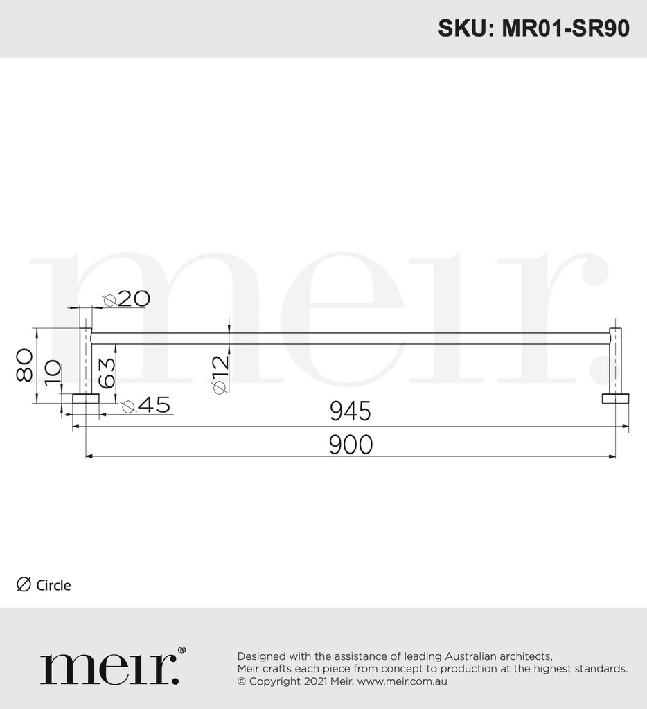 Meir Round Single Towel Rail - Matte Black