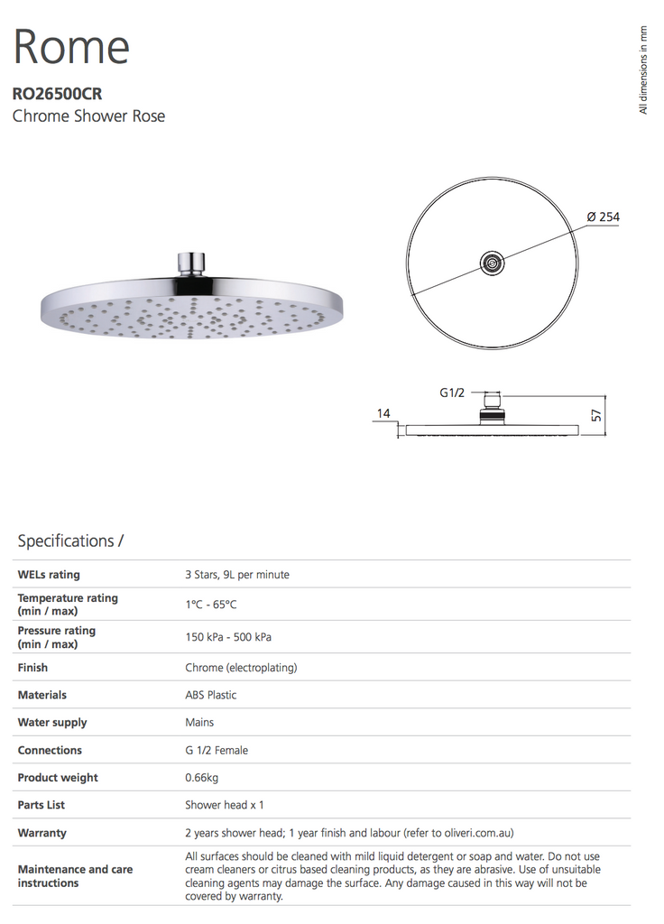 Oliveri Rome Chrome Shower Rose