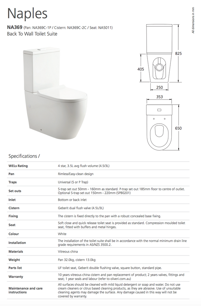 Oliveri Naples Back To Wall Toilet Suite