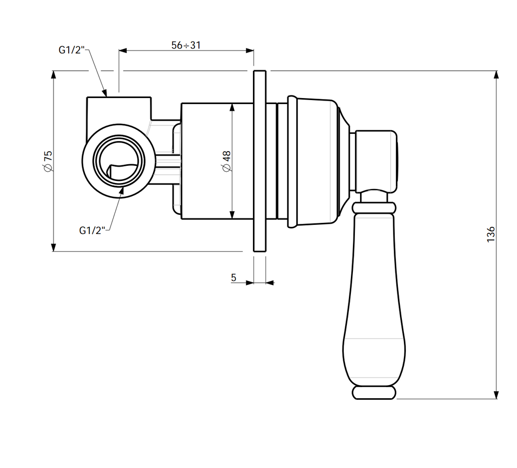 Armando Vicario Provincial Shower Wall Mixer - Chrome