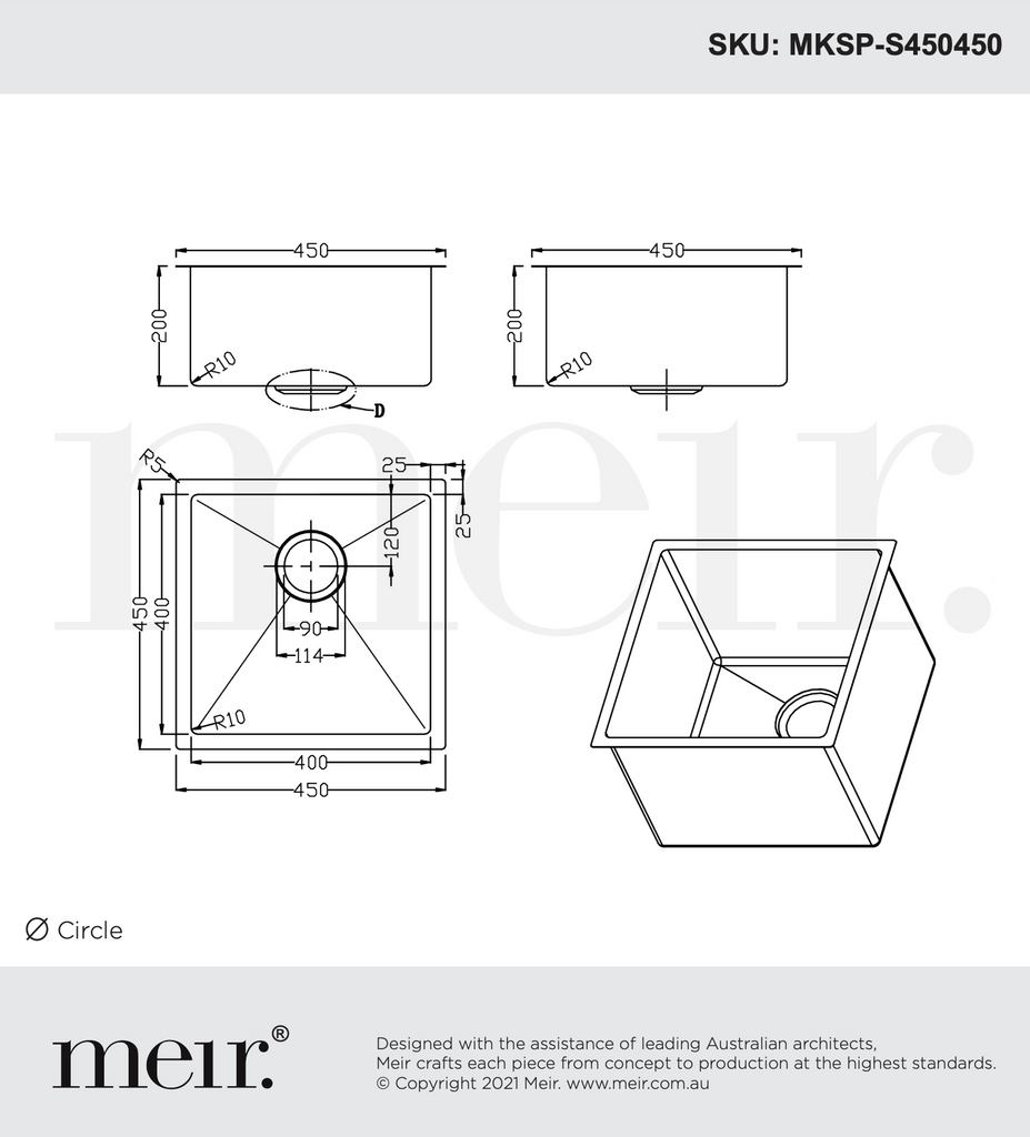 Meir Kitchen Single Bowl 450 x 450 - Gunmetal Black