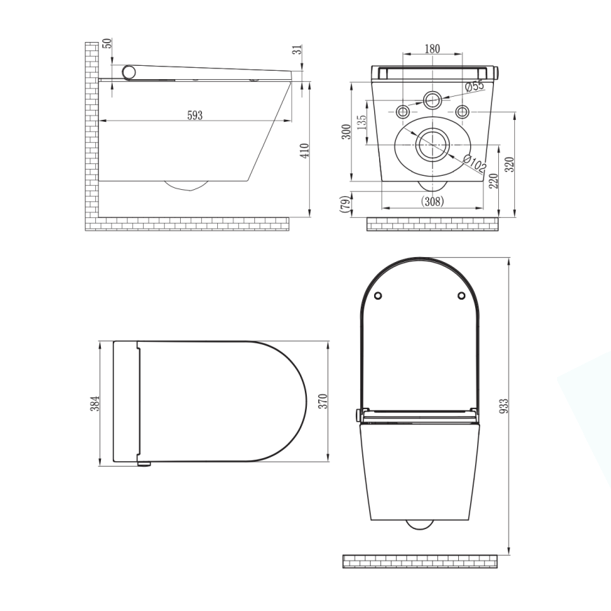 Gallaria Alta Comfort Wall Hung Electric Smart Toilet Suite
