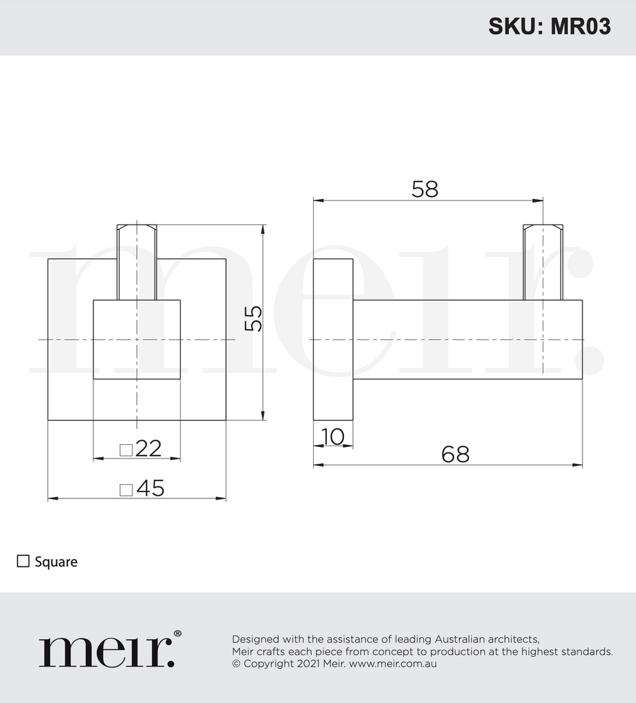 Meir Square Robe Hook - Matte Black
