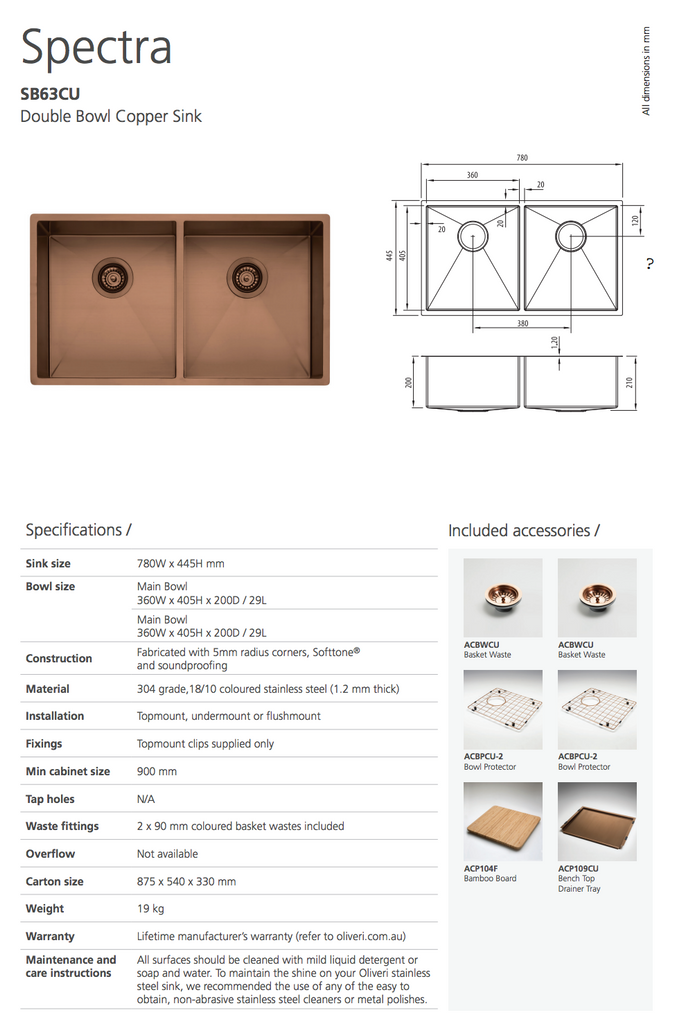 Oliveri Spectra Double Bowl Copper Sink