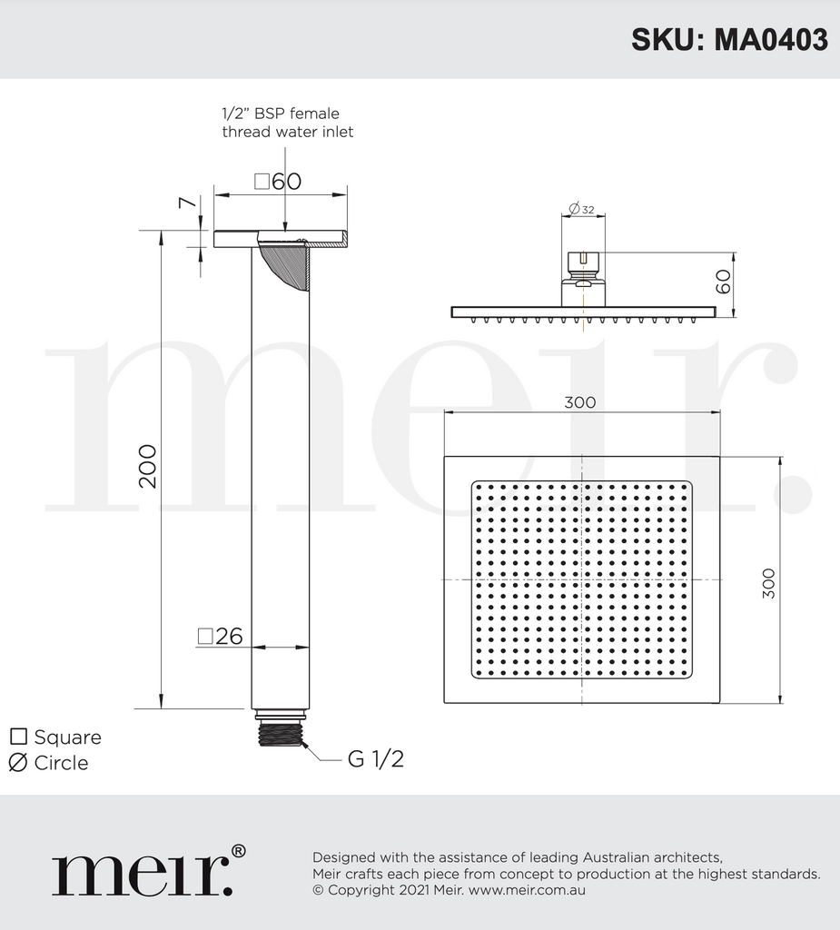 Meir Square Ceiling Shower - Matte Black