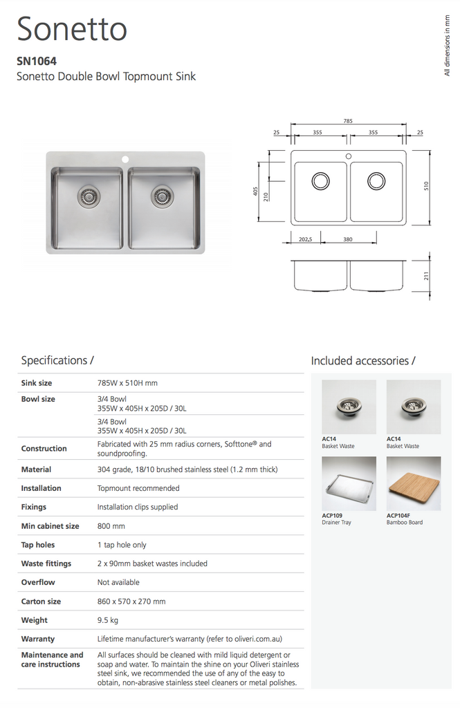 Oliveri Sonetto Double Bowl Topmount Sink