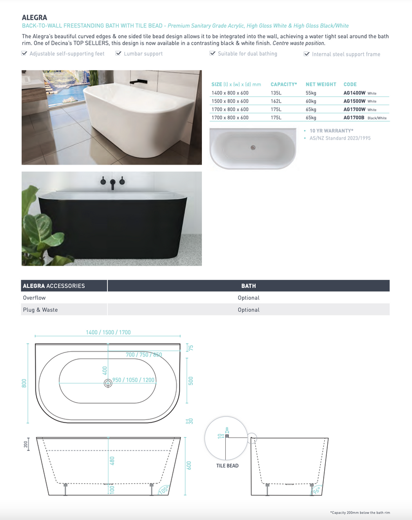 Decina Alegra Freestanding Bath - Gloss White