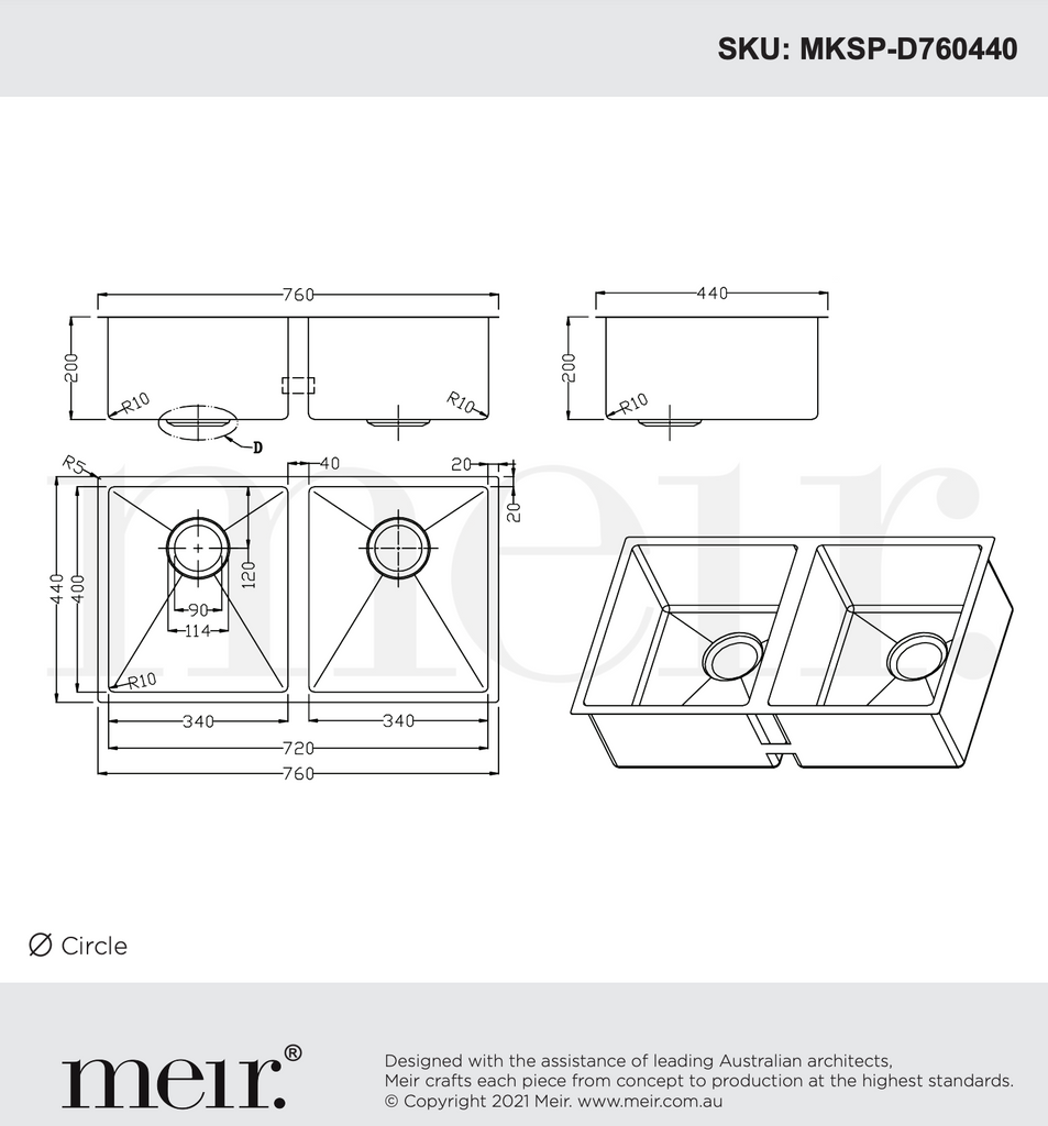 Meir Kitchen Sink Double Bowl 760 x 440 - Brushed Nickel