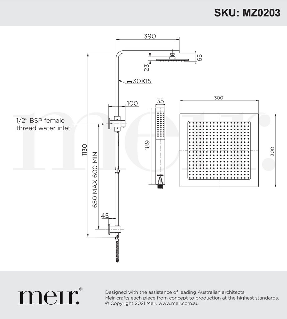 Meir Square Combination Shower Rail - Matte Black
