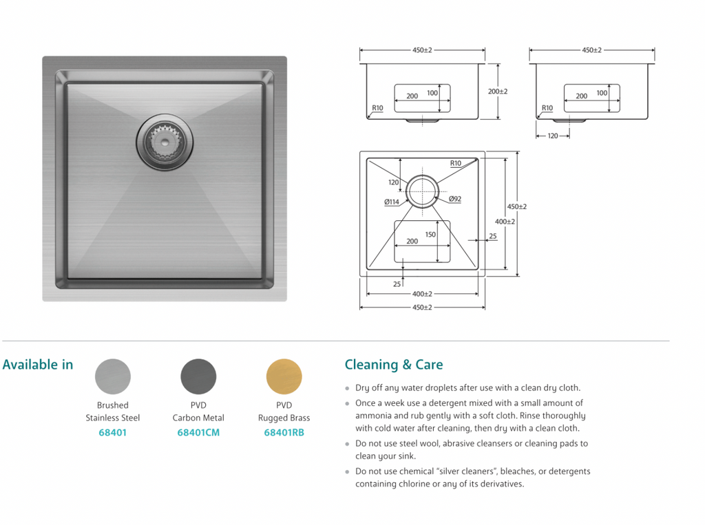 Fienza Hana 32L Single Kitchen Sink, Stainless Steel