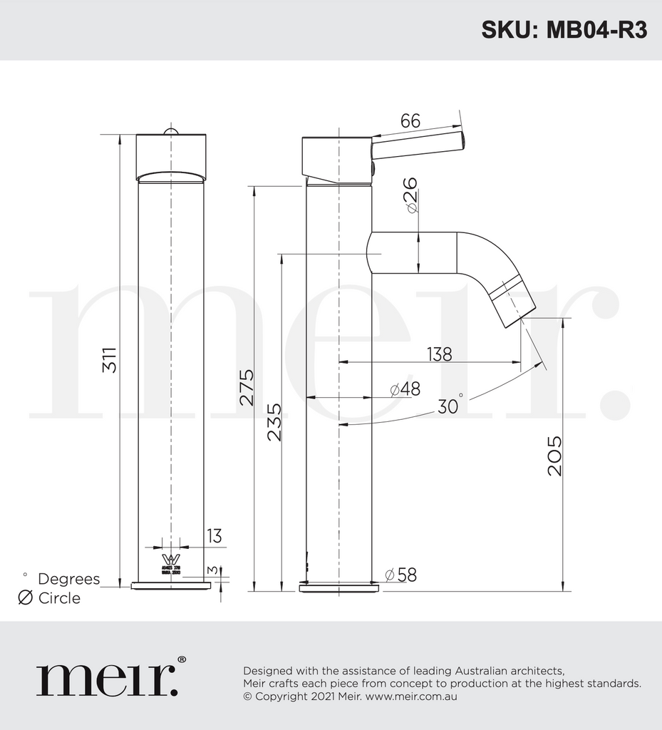 Meir Round Tall Basin Mixer Curved - Chrome