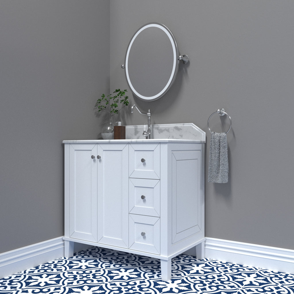 Turner Hastings Coventry 90x55 White Vanity with Marble Top - 3 Taphole