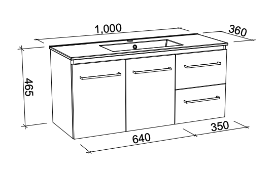 Timberline Florida Ensuite Wall Hung Compact Small Vanity with Ceramic Top