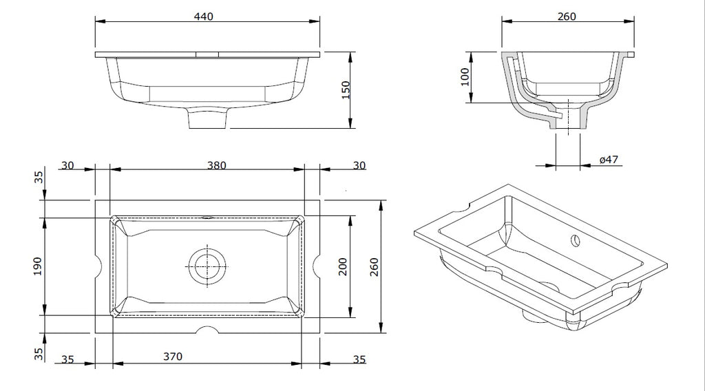 Turner Hastings Mini Agres 44x26 Under Counter Basin - Matte Black