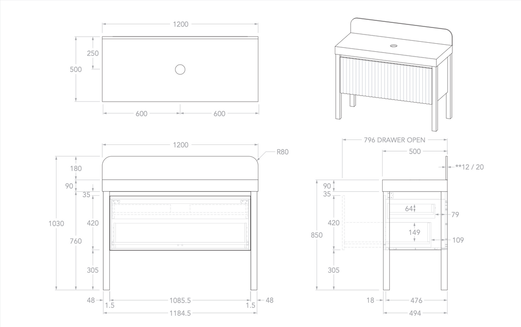 ADP Harper Floor Standing Vanity With Legs