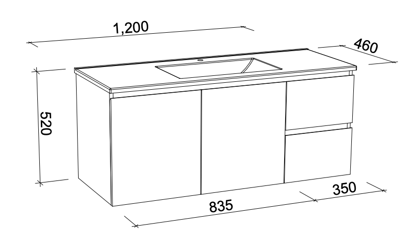 Timberline Nevada Wall Hung Vanity with Silksurface Top & Above Counter Basin