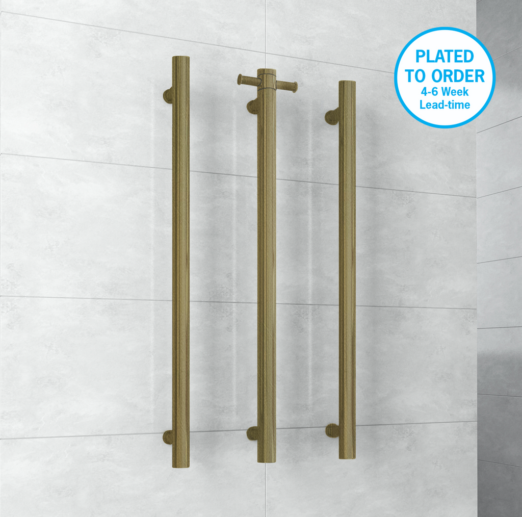 Thermogroup Straight Round Vertical Single Heated Towel Rail - Dark Antique Brass Plated To Order