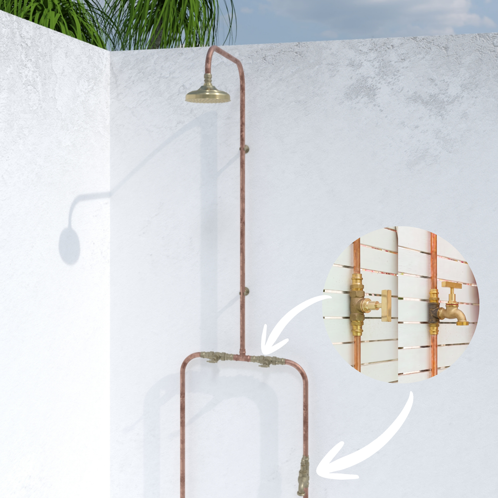 Haven 150mm Brass Copper Outdoor Shower Hot & Cold Water Foot Tap