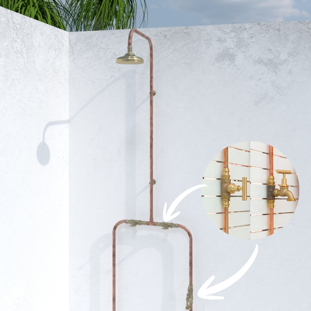 Haven 150mm Brass Copper Outdoor Shower Hot & Cold Water Foot Tap