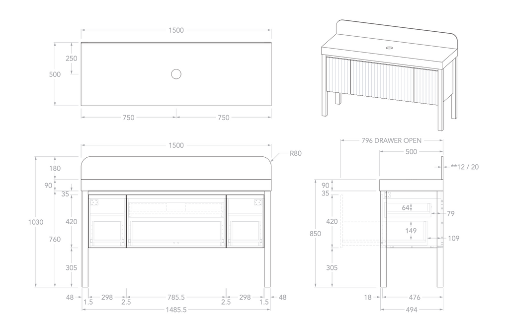 ADP Harper Floor Standing Vanity With Legs