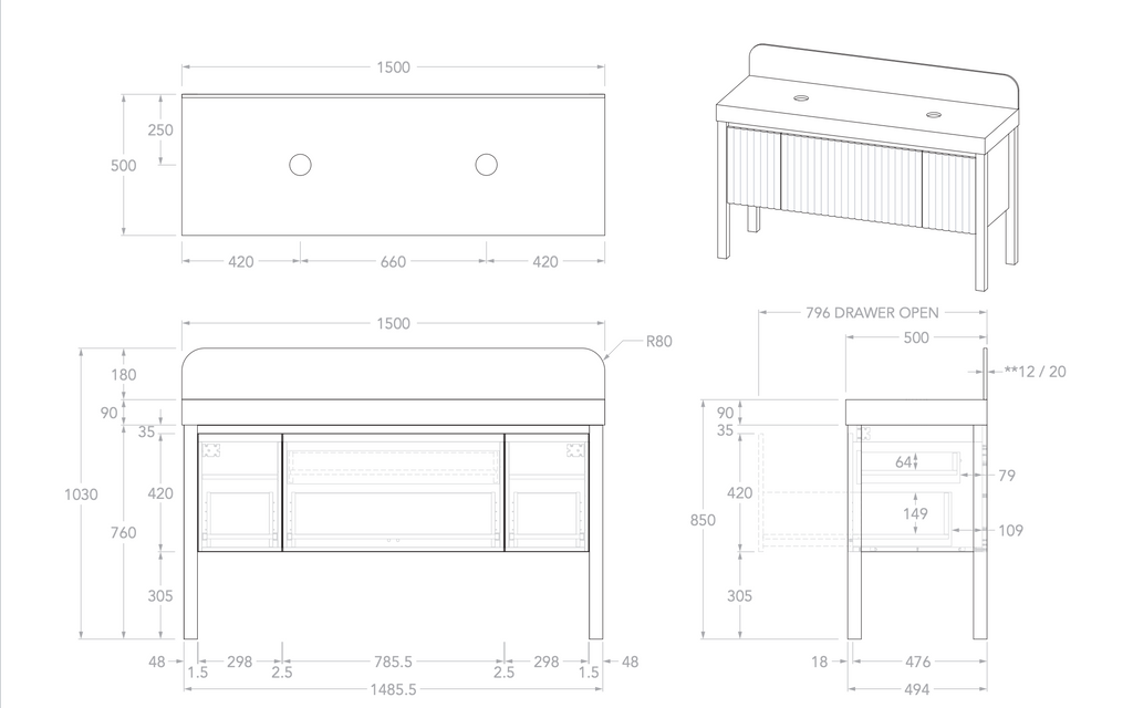 ADP Harper Floor Standing Vanity With Legs