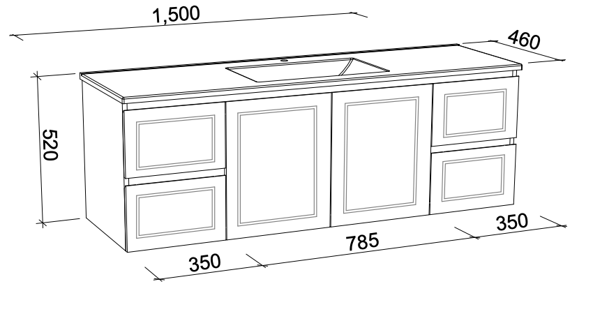 Timberline Nevada Classic Wall Hung Vanity with Silksurface Top and Basin