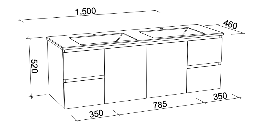 Timberline Nevada Wall Hung Vanity with Silksurface Top & Above Counter Basin