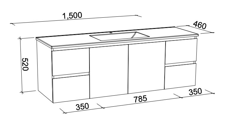 Timberline Nevada Wall Hung Vanity with Silksurface Top & Above Counter Basin