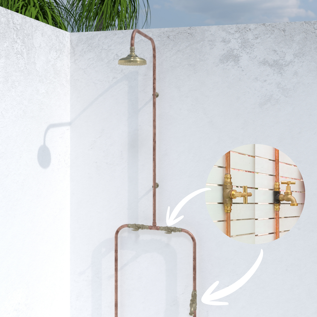 Haven 150mm Brass Copper Outdoor Shower Hot & Cold Water Foot Tap