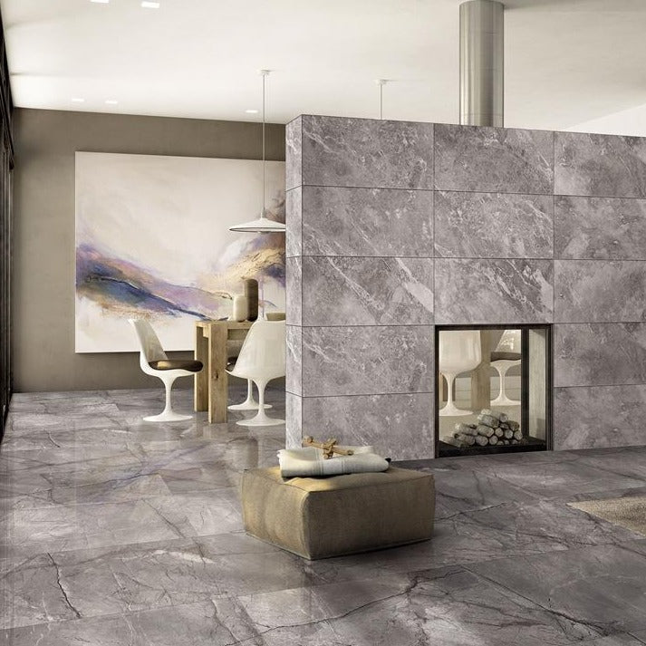Root Light Grey Satin Marble Look Tile 600x1200
