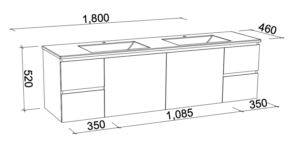 Timberline Nevada Wall Hung Vanity with Silksurface Top & Above Counter Basin