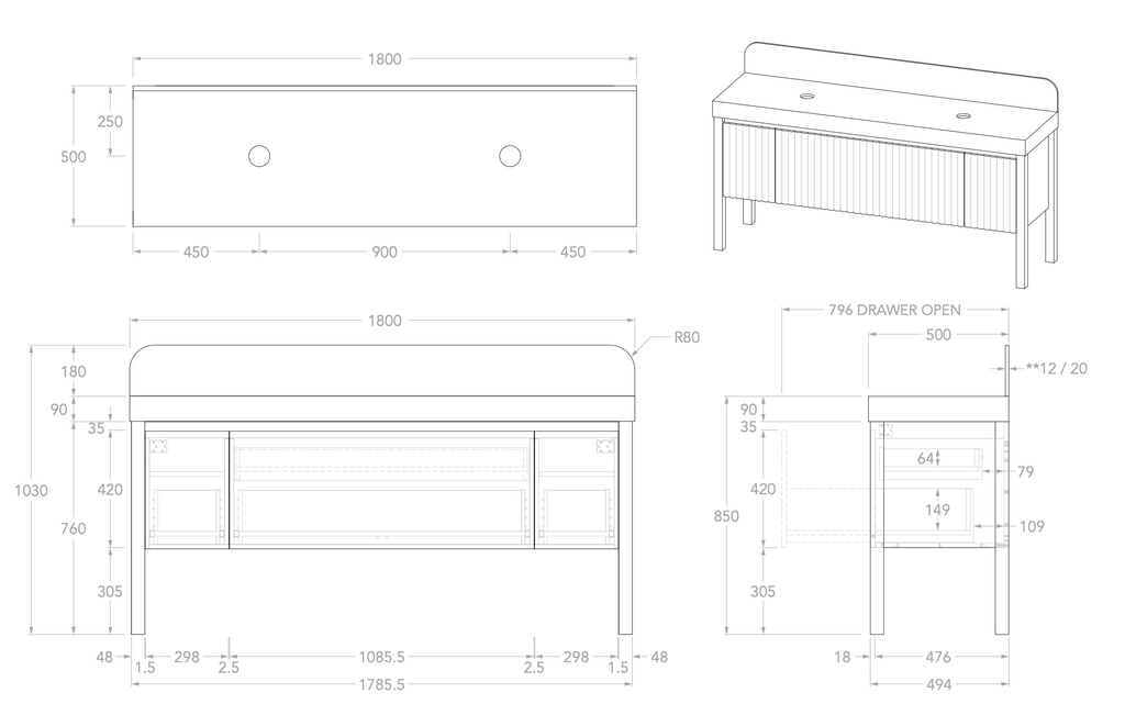 ADP Harper Floor Standing Vanity With Legs