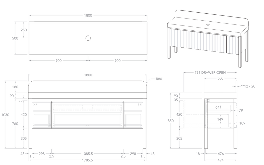 ADP Harper Floor Standing Vanity With Legs