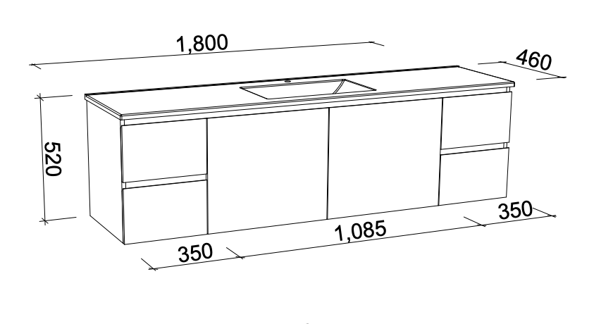Timberline Nevada Wall Hung Vanity with Silksurface Top & Above Counter Basin