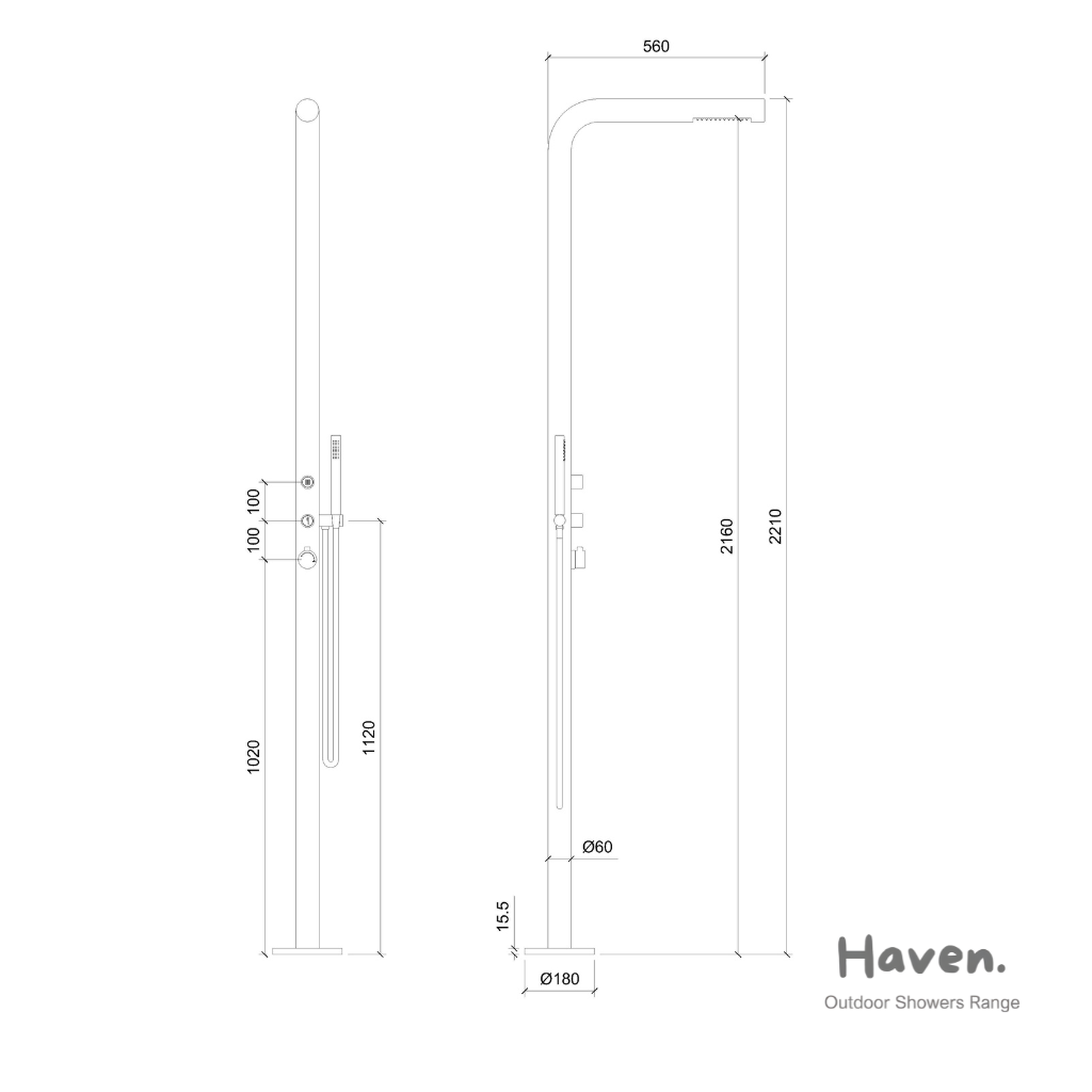 Yarra Freestanding Outdoor Shower Kit 316 Hydro Jet Stainless Steel