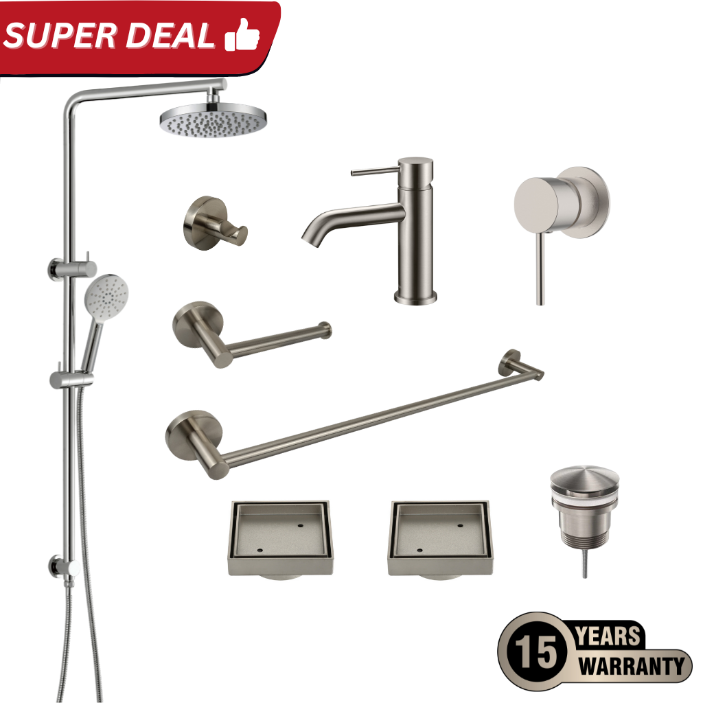 Tapware Shower Complete Bathroom Package Brushed Nickel