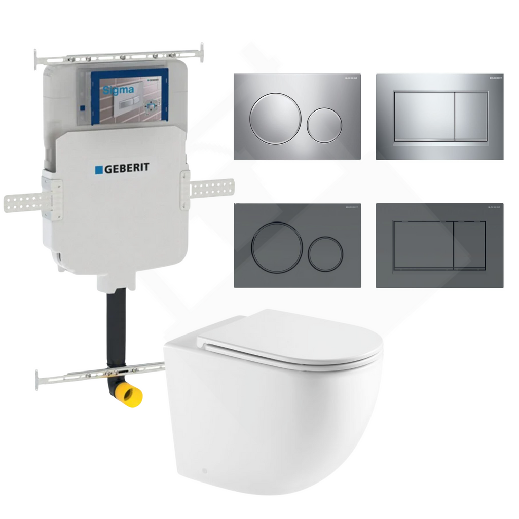 Nortono Wall Faced Toilet Rimless Gloss White Sigma 8 with Flush Button
