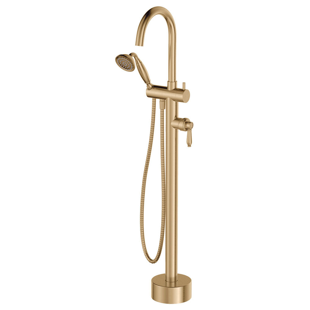 Fienza Eleanor Floor Mixer and Shower - Urban Brass with Ceramic Handle