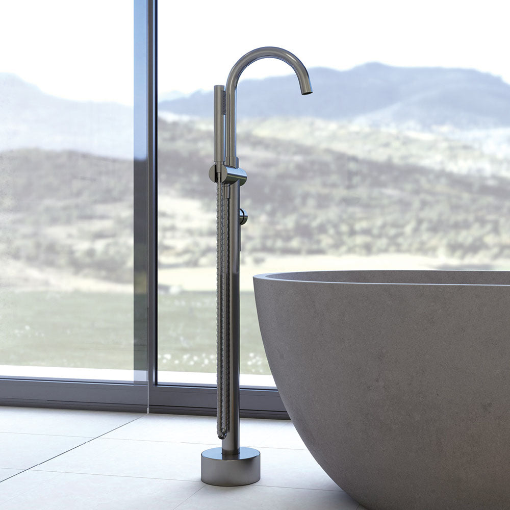 Fienza Kaya Floor Mounted Bath Mixer With Hand Shower - Gunmetal Grey