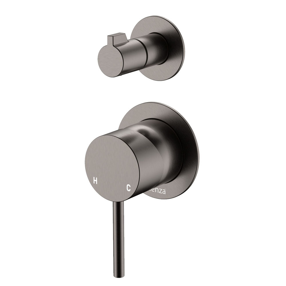 Fienza Kaya Small Round Plate Wall Diverter Mixer - Gunmetal Grey