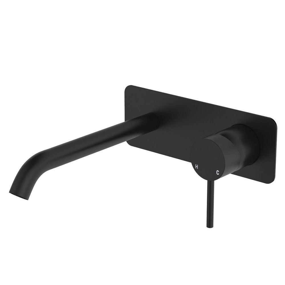 Fienza Kaya Rectangular Plate Wall Basin / Bath Mixer Set - Matte Black