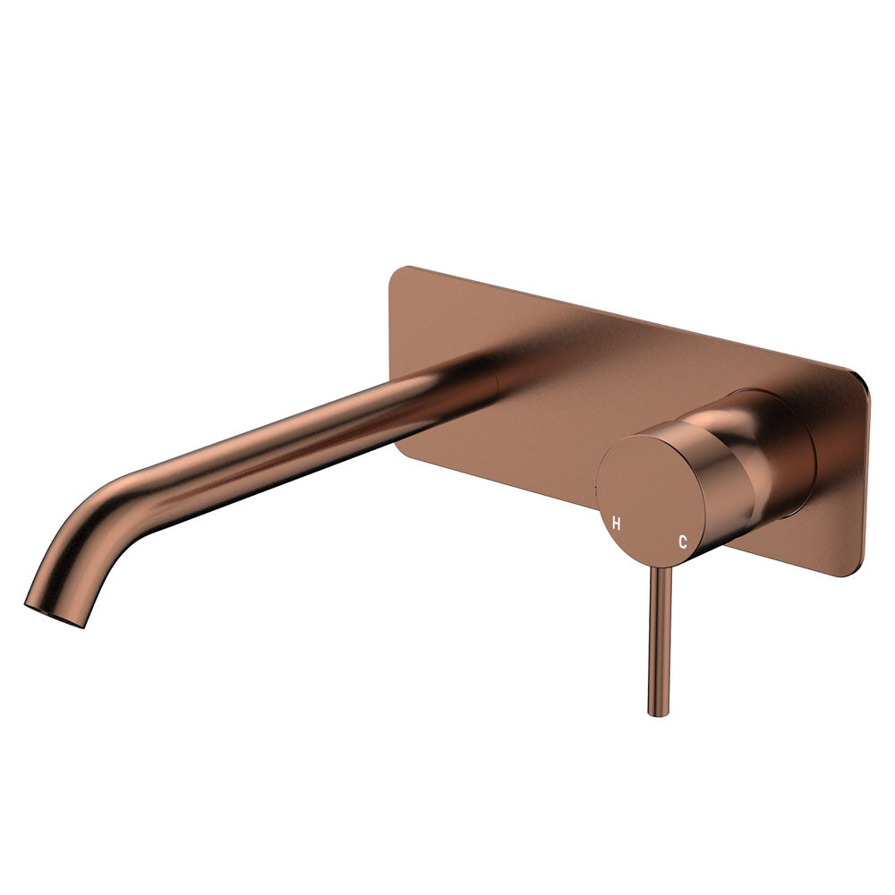 Fienza Kaya Rectangular Plate Wall Basin / Bath Mixer Set - Brushed Copper