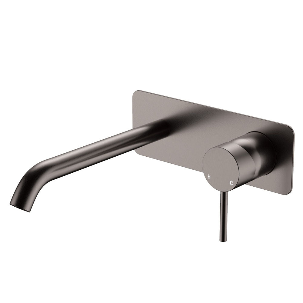 Fienza Kaya Rectangular Plate Wall Basin / Bath Mixer Set - Gunmetal Grey