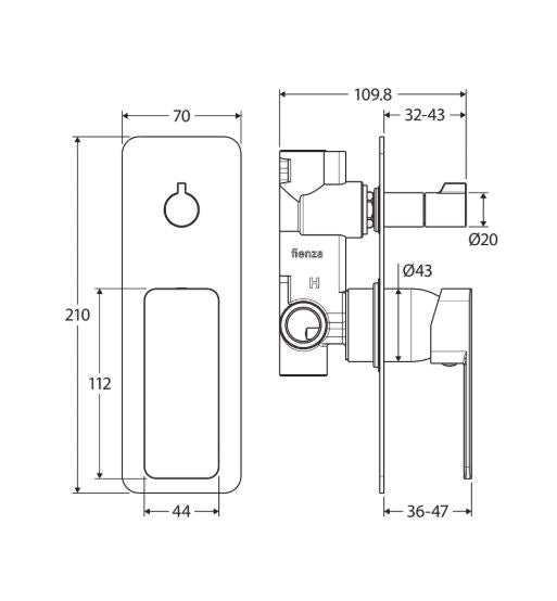 Fienza Tono Rectangular Plate Wall Mixer Diverter - Chrome