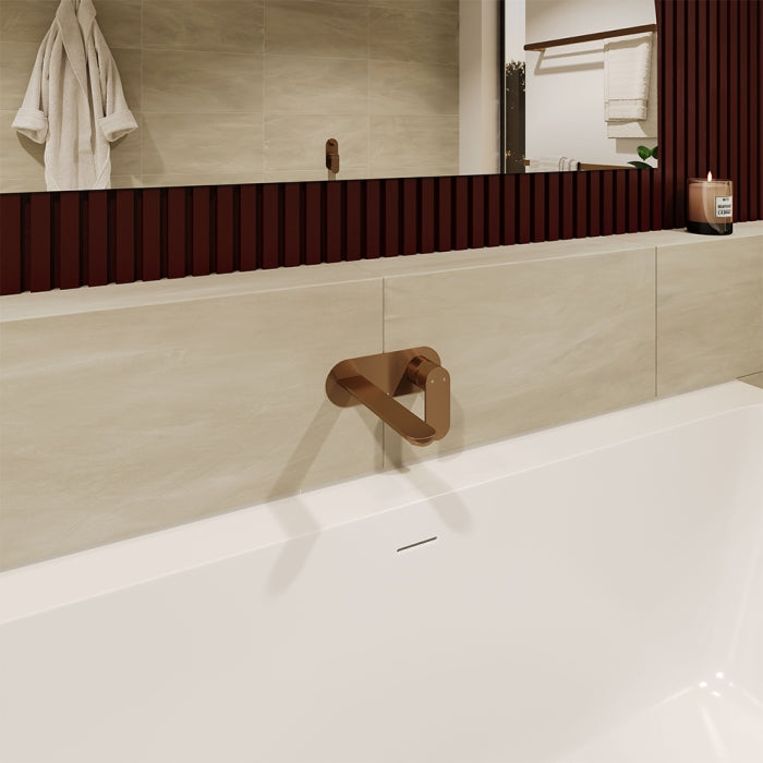 Fienza Empire Slim Basin/Bath Wall Mixer Set Round Plate - Brushed Copper