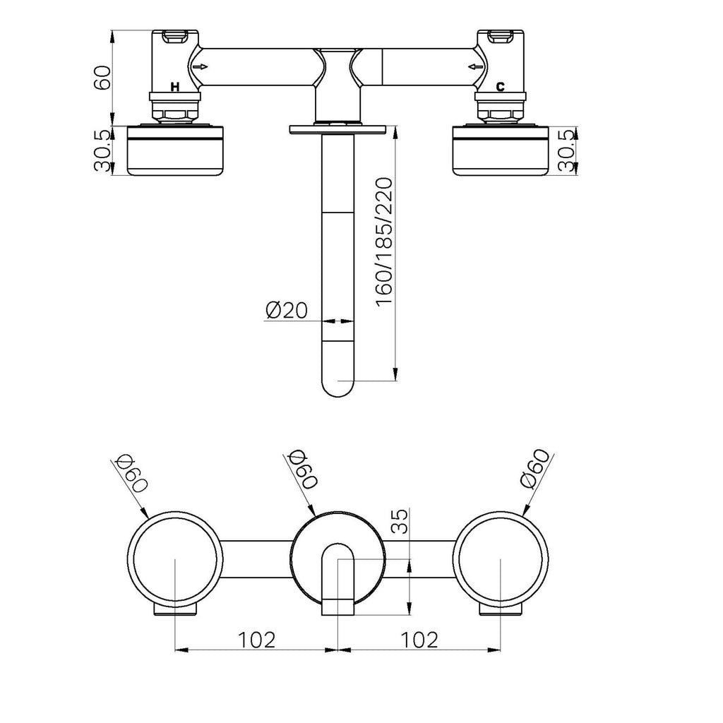 Nero Serenity Wall Basin Set with Spout with Metal Handle - Brushed Gold