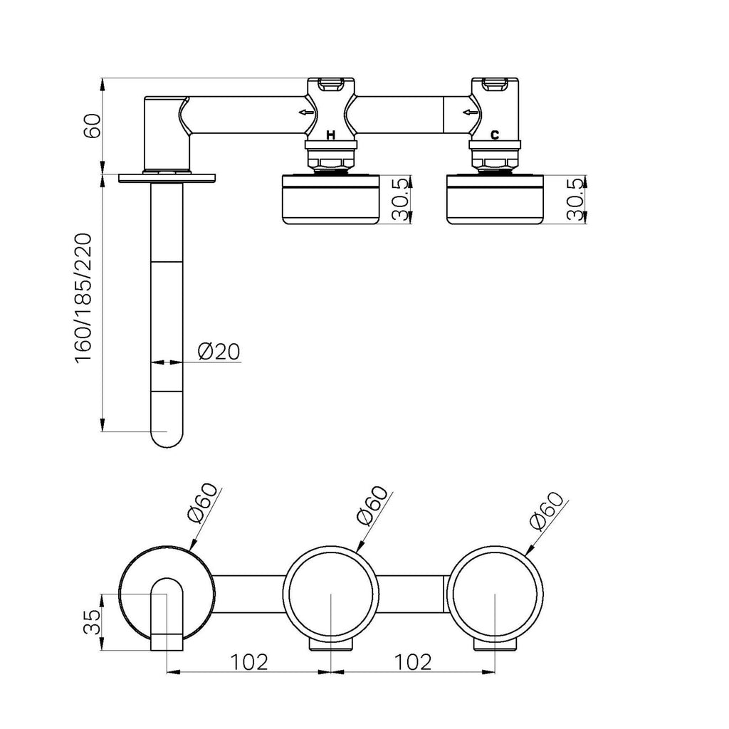 Nero Serenity Wall Basin Set with Offset Spout with Metal Handle - Brushed Gold