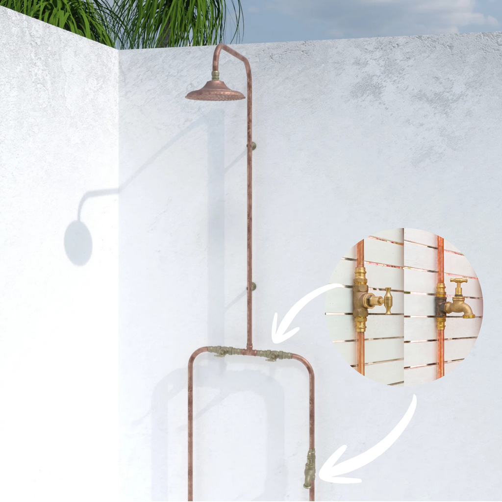Haven Copper Outdoor Shower Hot & Cold Water Foot Tap